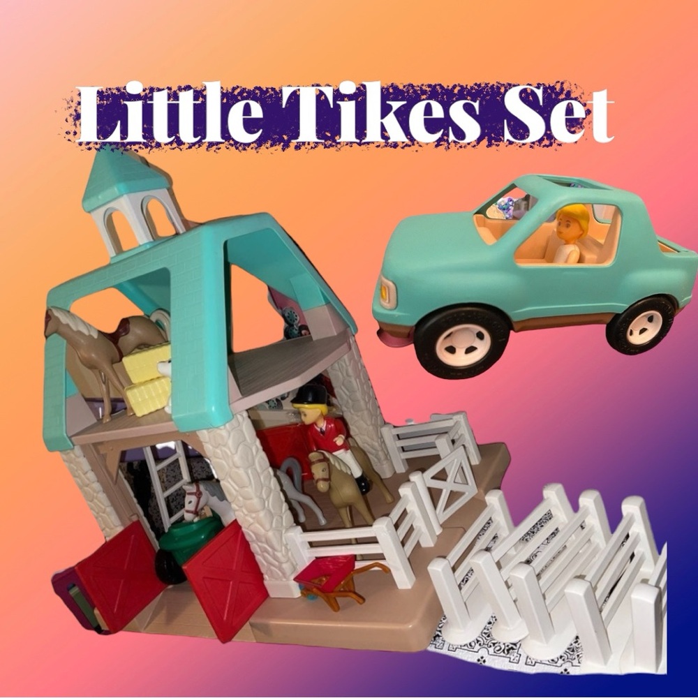 Playhouse dollhouse barn stable loaded with LADDER & truck horses riders EVERYTH